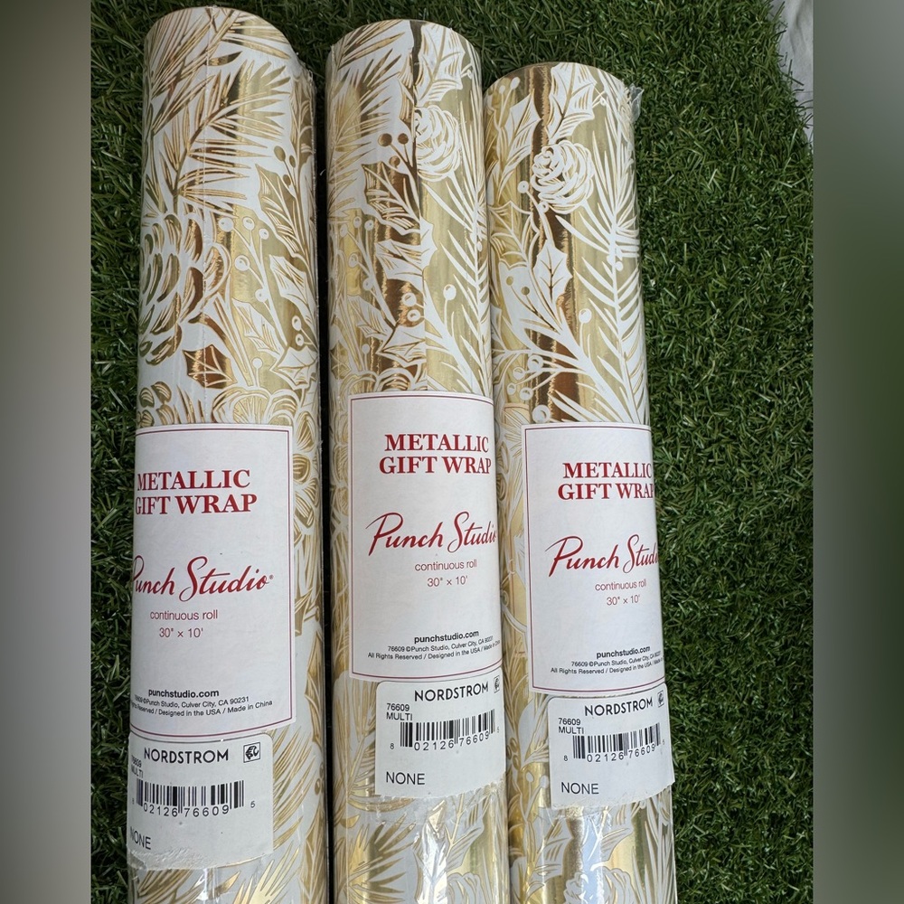 PUNCH STUDIO Christmas Gift Wrap Paper Roll
Lot of 3 New Gold and White 30 X 10